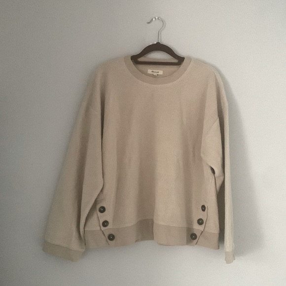 Madewell Brushed Sweatshirt Alabaster Medium Side-Button Accent Relaxed Cozy - Picture 4 of 17
